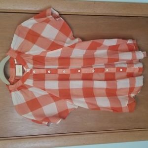 Anthropologie Maeve Orange Plaid Checked Shirt Top sz M